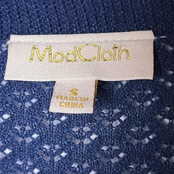ModCloth | Navy Blue Open Knit Short Sleeve Button Up Cardigan, Small - Picture 6 of 7
